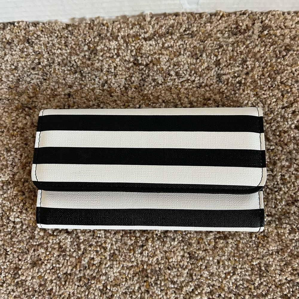 KUT from the Kloth stripped trifold wallet, black/white stripped, NWOT